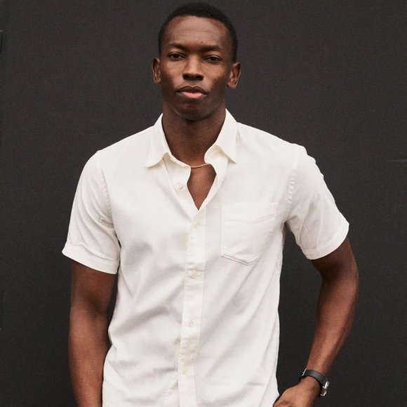 Two (2) Buck Mason short/sleeved Button-Up Pocket shirts, White + Green - Picture 2 of 2